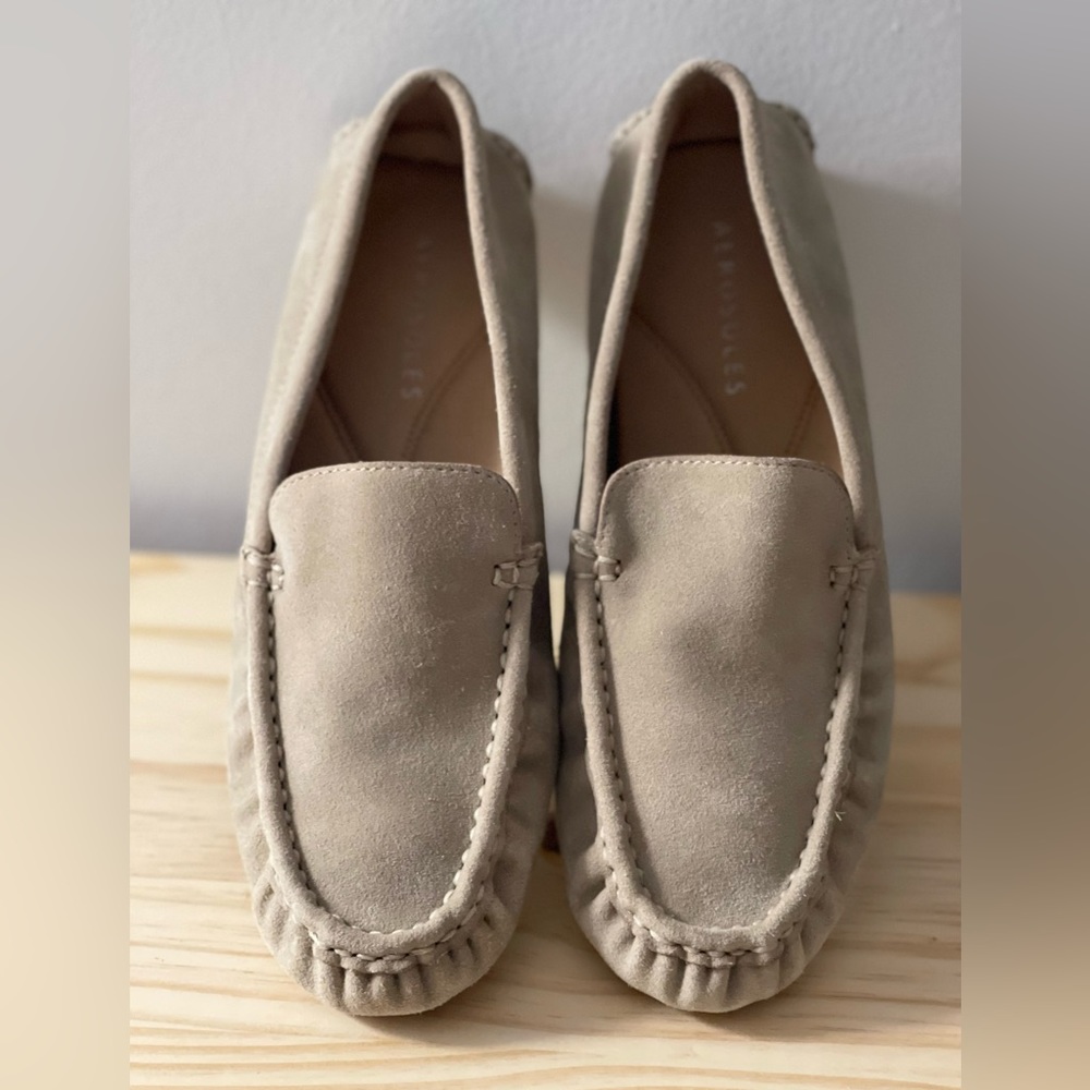 Genuine suede moccasins/loafers/drivers 6-6.5 Stone-beige. Very comfortable.